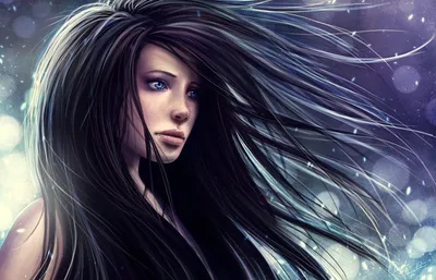 Красивая девушка с длинными черными волосами гуляет в осеннем парке. Длинный  черный парик. Stock Photo | Adobe Stock