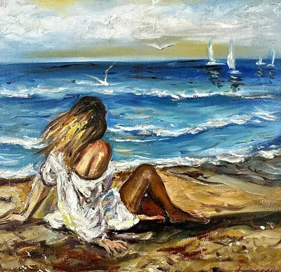 Девушка сидит на берегу моря и …» — создано в Шедевруме