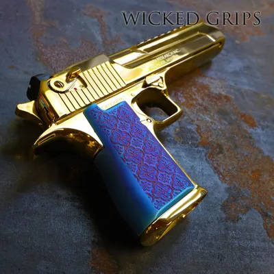 DESERT EAGLE PISTOL GRIPS BLUE PVD DEEP ENGRAVED BAROQUE