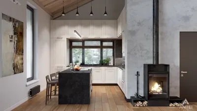 Дизайн кухни гостиной в нашем новом дизайн проекте в г. Киев. Шикарный  камин с зоной отдыха в доме с вторым светом. #design… | Дизайн-проекты,  Дом, Дизайн интерьера