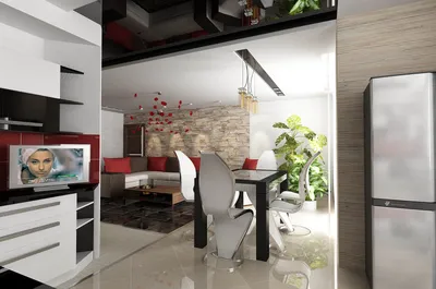 Яркий дизайн интерьера объединенной кухни-гостиной в студии — фабрика  современной дизайнерской мебели SKDESIGN