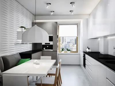Дизайн прямоугольной кухни с балконом - 72 фото