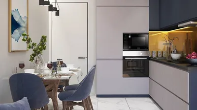 Дизайн кухни 7 кв. м с холодильником
