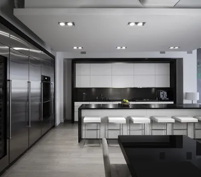 Дизайн прямой черно-белой кухни 9 кв.м (13 фото)