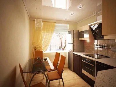 Дизайн маленькой кухни 7 кв. м со спрятанной газовой колонкой и трубами (9  фото)