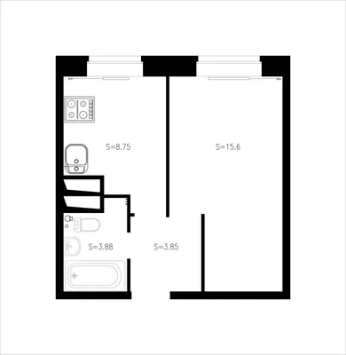 Проект однокомнатной квартиры 37 м2