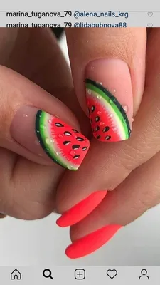 Арбуз на ногтях | Watermelon nail art, Watermelon nails, Nail art