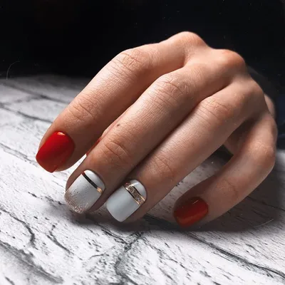 красный маникюр, белый маникюр, дизайн ногтей | Ногти, Дизайн ногтей,  Маникюр