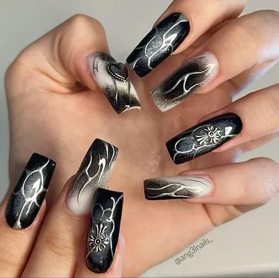 модный дизайн ногтей темные ногти металлические ногти | Ногти, Длинные ногти,  Дизайнерские ногти