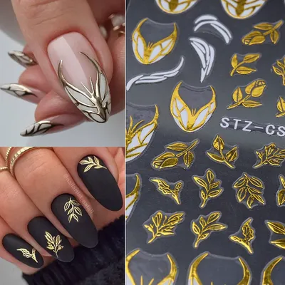 3D цветы листья наклейки для ногтей наклейки золотые, черные бронзовые  цветы градиент клейкая наклейка дизайн ногтей художественные украшения –  лучшие товары в онлайн-магазине Джум Гик