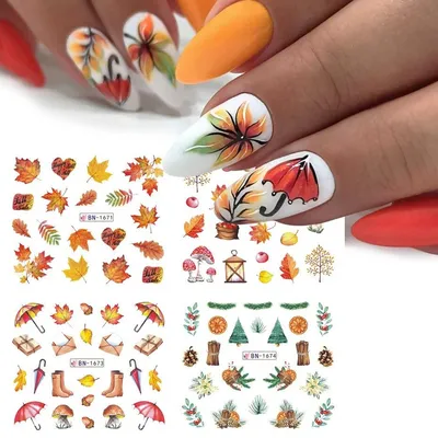 3D Золотые листья наклейки для ногтей осенние кленовые листья цветы  наклейки для ногтей Переводные слайдеры украшения для дизайна ногтей осенний  Маникюр TRCD | AliExpress