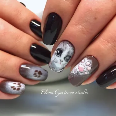 Кошка на ногтях - Дизайн ногтей на Хэллоуин / Желтый маникюр - YouTube