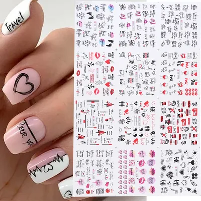 12 шт., наклейки-Слайдеры для ногтей с надписью «Love» | AliExpress