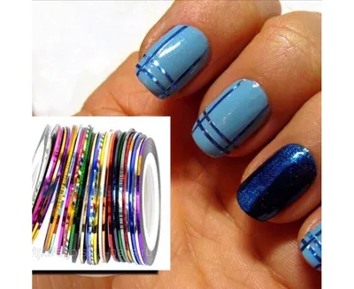 Самоклеящиеся ленты для ногтей Aliexpress 10 Color /bag 20m Rolls Nail Art  UV Gel Tips Striping Tape Line Sticker DIY Decoration 1JI7 - « Лента для дизайна  ногтей - как красиво