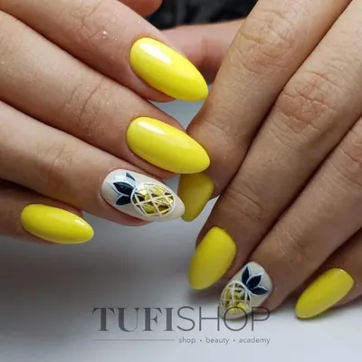 Желтый маникюр (желто-белый с ананасами) - купить в Киеве | Tufishop.com.ua