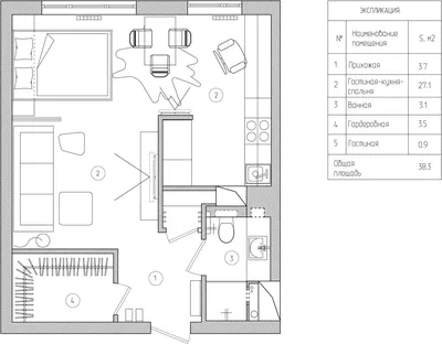 Дизайн интерьера однокомнатной квартиры 39 кв. м. | Дизайн небольшого дома,  Планировки, План крошечного дома