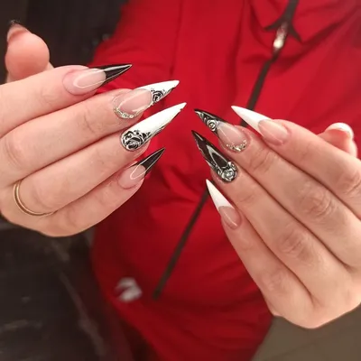 Набор черных длинных острых ногтей, 24 шт./коробка, накладные ногти на  клеевой основе, патчи для ношения, французский, акриловый дизайн ногтей,  украшения для ногтей на шпильках | AliExpress