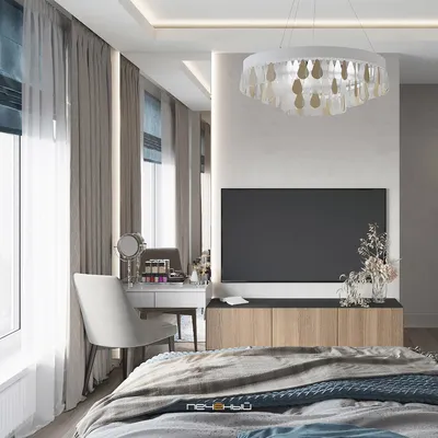 Дизайн проект спальни 30 кв.м. с гардеробом в персиковом цвете | Студия  Дениса Серова