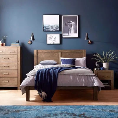 Дизайн спальни с синими шторами | Смотреть 71 идеи на фото бесплатно