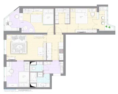 Дизайн трехкомнатной квартиры п44т. Проект трешки п44т - Фото.