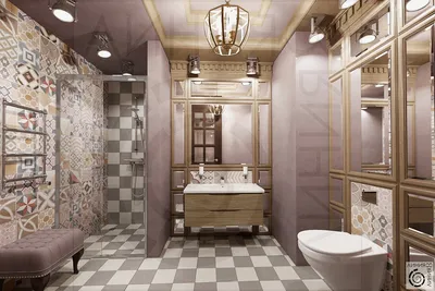 интерьер ванной комнаты совмещенной с туалетом в стиле Ар Деко | фото