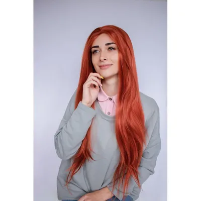 Длинный оранжевый (рыжий) карнавальный парик с челкой и прямыми волосами ❤️  из синтетического волокна ❤️ купить в Харькове и с доставкой по Украине -  Easy Wig