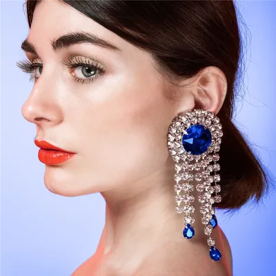 Элегантные модные большие синие серьги с крупным драгоценным камнем, длинные  серьги с кисточками, женские серьги для вечерние, ювелирные украшения в  подарок | AliExpress