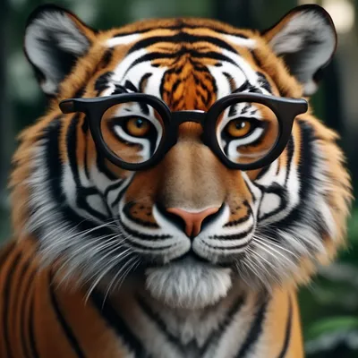 Добрый тигр в круглых очках, арт, …» — создано в Шедевруме