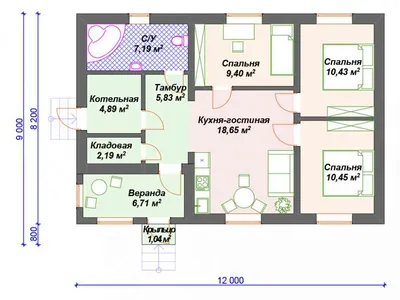 Проект дома из СИП «Ритм» на 100 м2, размером 10 x 10 м, одноэтажный,  тамбур, цена от ЭкоЕвроДом