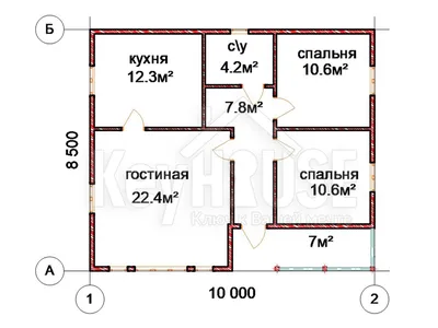 Готовый проект одноэтажного дома из блоков 8 на 12 м с 3 спальнями