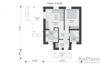 Одноэтажный дом из бруса 8 на 11 «Гурино» с террасой