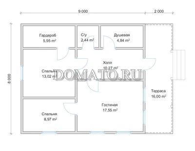 Проект одноэтажного дома из бруса 5 на 8 м с террасой