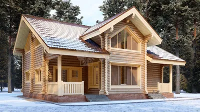Проект: Дом из оцилиндрованного бревна \"Новокузнецк\" 8х8 130м2 -  размеры,цена,фото,комплектация