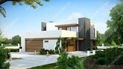 Проект двухэтажного дома в стиле хай-тек с террасой N63 из пеноблоков по  низкой цене с фото, планировками и чертежами