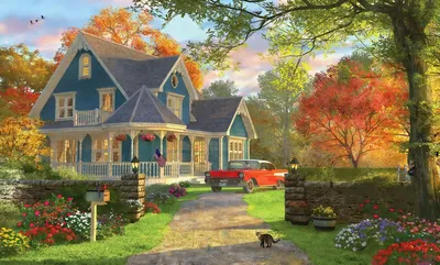 красивый старый дом в лесу осенний рисунок, созданный ай Иллюстрация штока  - иллюстрации насчитывающей падение, отражение: 272577884