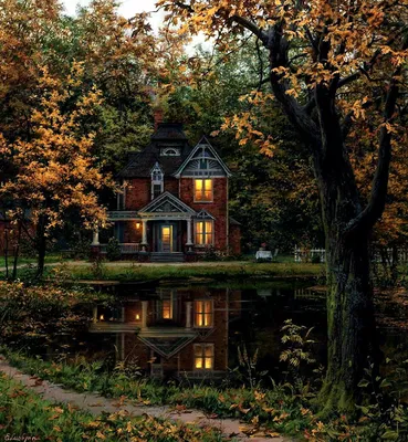 Картинки дом у озера осенью (67 фото) » Картинки и статусы про окружающий  мир вокруг