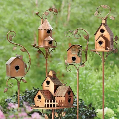 Домик для птиц с полюсом, металлическая кормушка для птиц, художественные домики  для сада, двора, патио, уличное садовое украшение | AliExpress