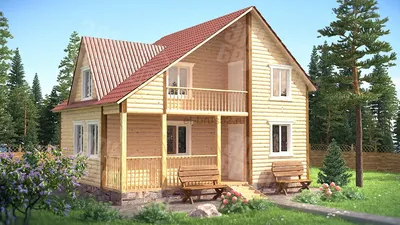 Дом 8x8 - профилированный брус с террасой 65 кв.м | Заказать в  Екатеринбурге | Проект и цена на строительство