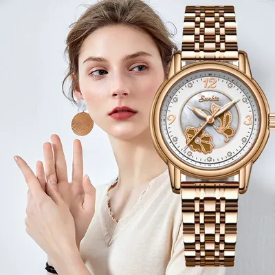 Элегантные женские часы SUNKTA, роскошные Брендовые женские наручные часы,  японский механизм, водонепроницаемость 30 м, золотые дорогие аналоговые  кварцевые часы Geneva | AliExpress