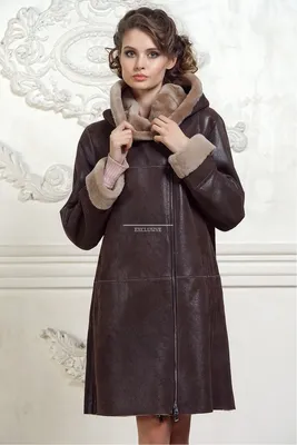Женская дубленка из овчины с капюшоном P381 в интернет-магазине Paffos.ru