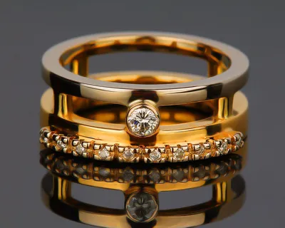 Двойное золотое кольцо с Бриллиантами из золота под заказ. 130116/5