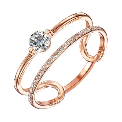 Двойное кольцо из розового золота с бриллиантами круглой огранки, артикул  100/01R-013 | Купить в интернет-магазине Yana в Москве