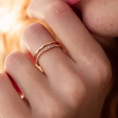 Золотое кольцо с цирконием двойное Ukr-gold (ID#82387769), цена: 7340 ₴,  купить на Prom.ua