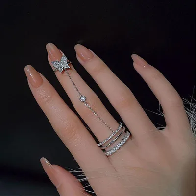 Купить Двойные кольца-цепочки на палец для женщин, модные регулируемые  кольца из сплава на открытый палец, подарок на вечеринку, 2021, трендовые  ювелирные изделия, подарки оптом | Joom