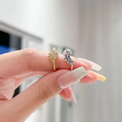 Золотое кольцо на палец с луной, серебряное регулируемое кольцо для пары,  изысканное хипстерское кольцо со звездой и кристаллом – купить по низким  ценам в интернет-магазине Joom