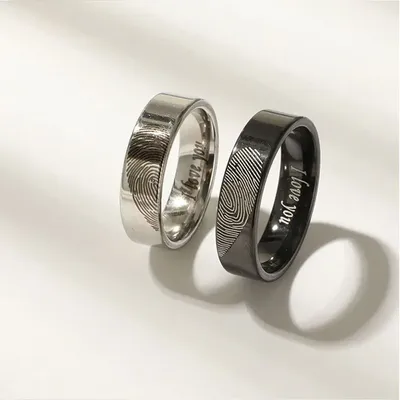 1 пара, кольцо из нержавеющей стали с отпечатком пальца | AliExpress