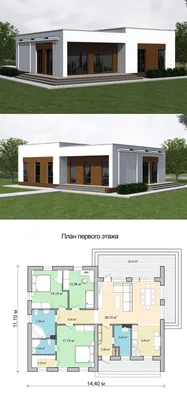 DTM207 – проект двухэтажного современного дома с плоской крышей и гаражом