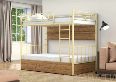 Заказать металлическую двухъярусную кровать Малага с ящиками и полкой СПб -  интернет-магазин 33 Кровати