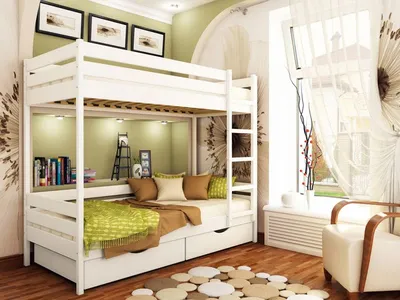 Купить двухъярусную кровать с выкатными ящиками | «Мальм-люкс» 140х200