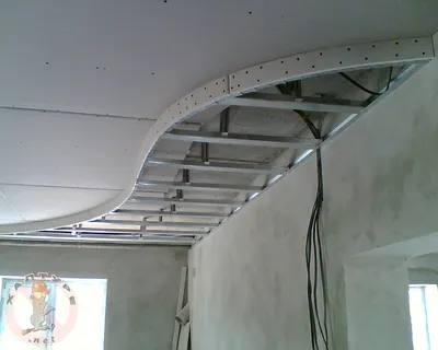Двухуровневый потолок из гипсокартона на кухне - 64 фото